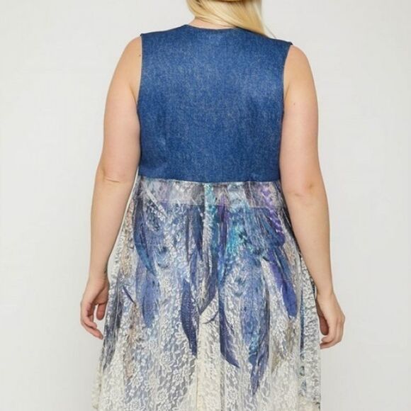 Plus Size Denim Feathers Blue Cardigan!! - Picture 2 of 4